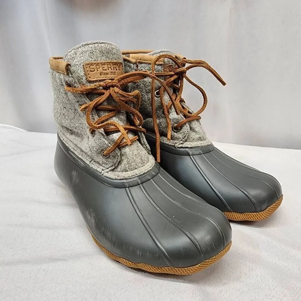 Sperry Women's 6 Top-Sider Saltwater Emboss Wool Duck Boot Grey